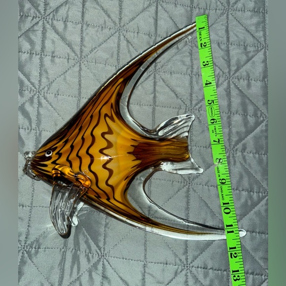 MURANO Artistic Glass Fish Sculpture in Amber and Black. 4’ X 5’. - Picture 13 of 14